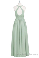 Sage Green V-Neck Backless A-Line Bridesmaid Dresses